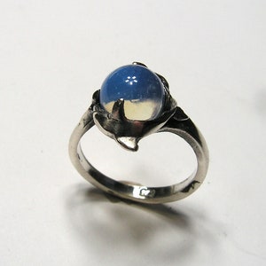 Dolphins Ring With Opalite In Sterling Silver