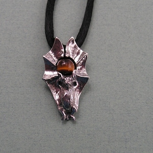 Bat Pendant With Tiger Eye In Sterling Silver