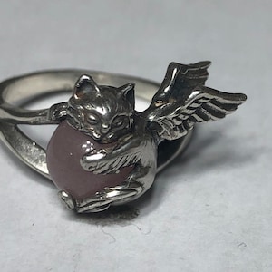 Angel Cat Ring With Aventurine In Sterling Silver image 1