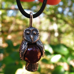 Barn Owl With Carnelian And Sterling Silver