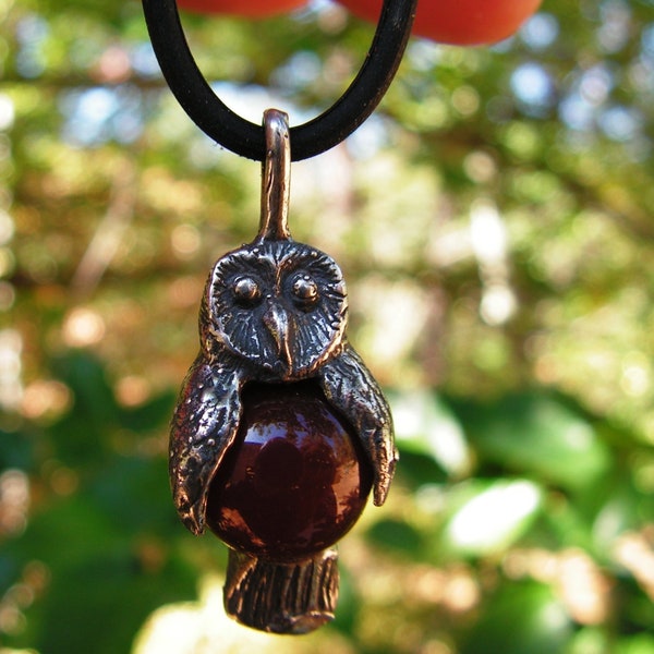 Barn Owl With Carnelian And Sterling Silver