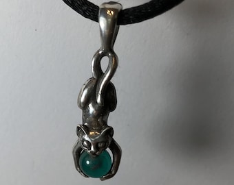 Kitten Pendant With Emerald Quartz In Sterling Silver