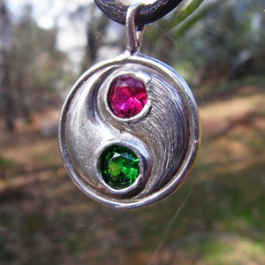 Yin Yang Pendant with Emerald and Ruby in Sterling Silver