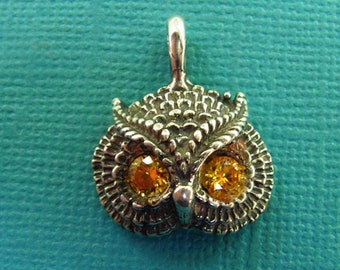 Owl Pendant With Citrine Eyes In Sterling Silver