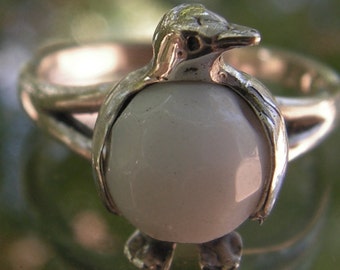 Penguin Ring in Sterling Silver With White Quartz