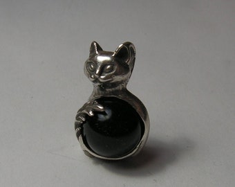 Cat Pendant with Black Onyx and Sterling Silver