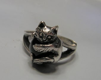 Kitten Ring With Black Onyx and Sterling Silver