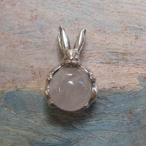 Rabbit Pendant With Natural Rose Quartz In Sterling Silver