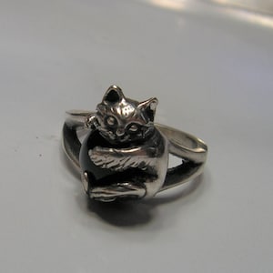 Kitten Ring With Black Onyx and Sterling Silver image 1