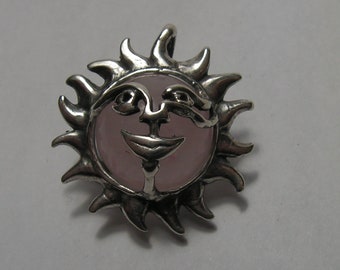 Sun Face Pendant With Rose Quartz and Sterling Silver
