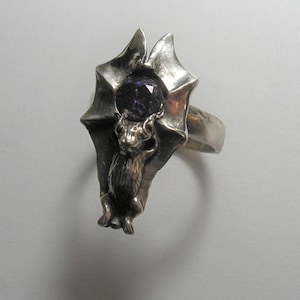 Bat Ring with Amethyst in Sterling Silver