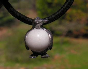 Penguin Pendant Sterling Silver With White Quartz