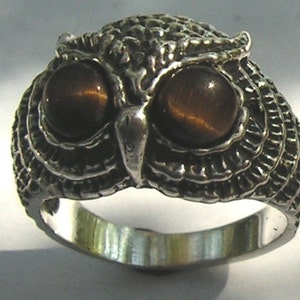 Owl Ring With Tiger Eye In Sterling Silver