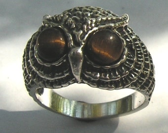 Owl Ring With Tiger Eye In Sterling Silver