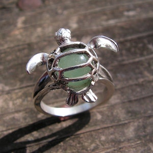 Sea Turtle Ring In Sterling Silver With Natural Aventurine image 4