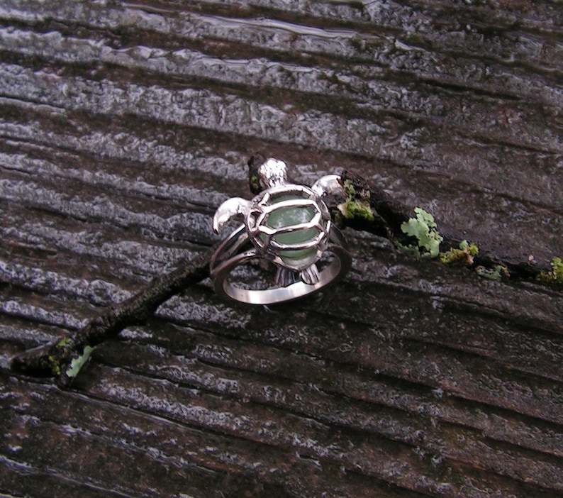 Sea Turtle Ring In Sterling Silver With Natural Aventurine image 5