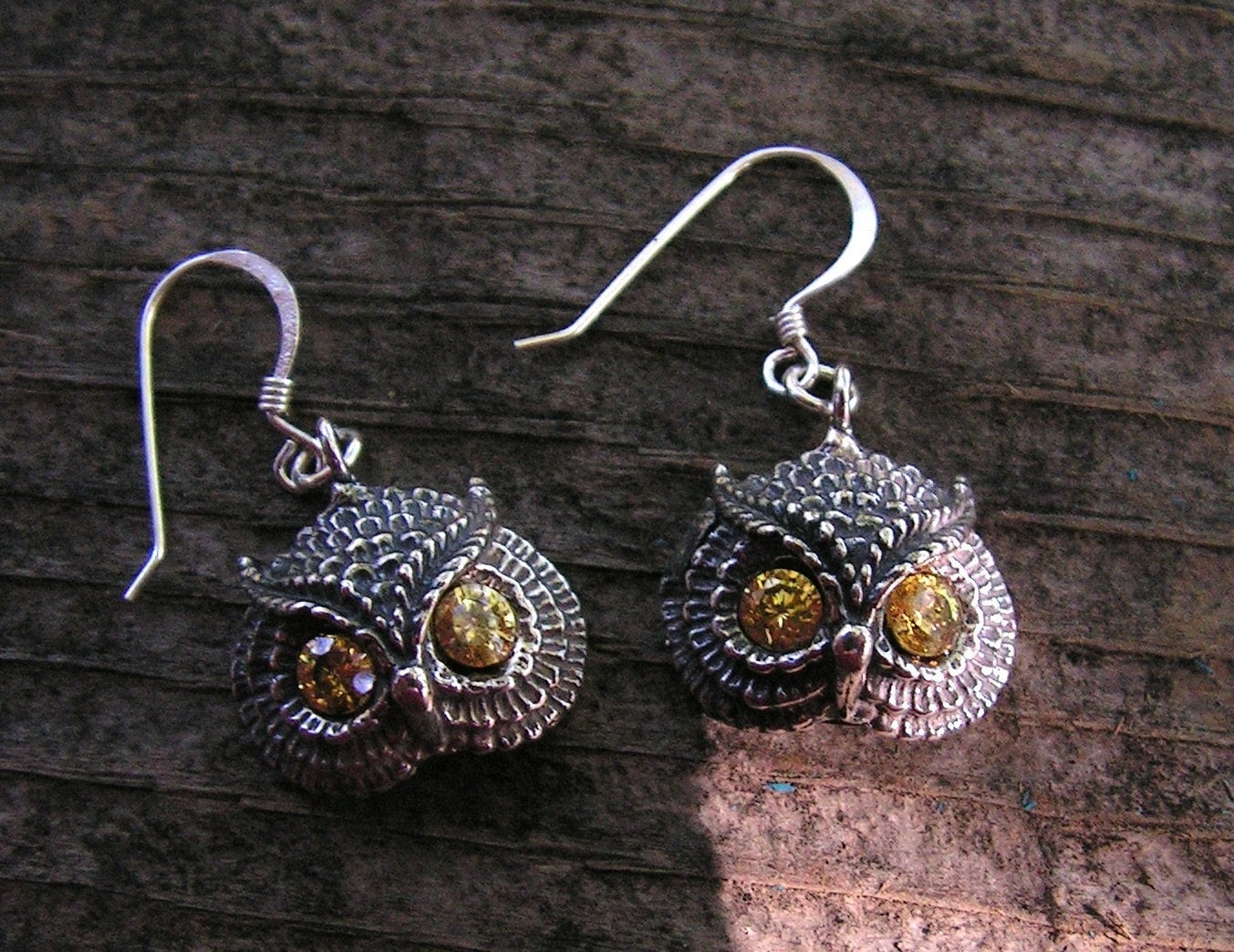 Owl Earrings With Citrine Eyes In Sterling Silver