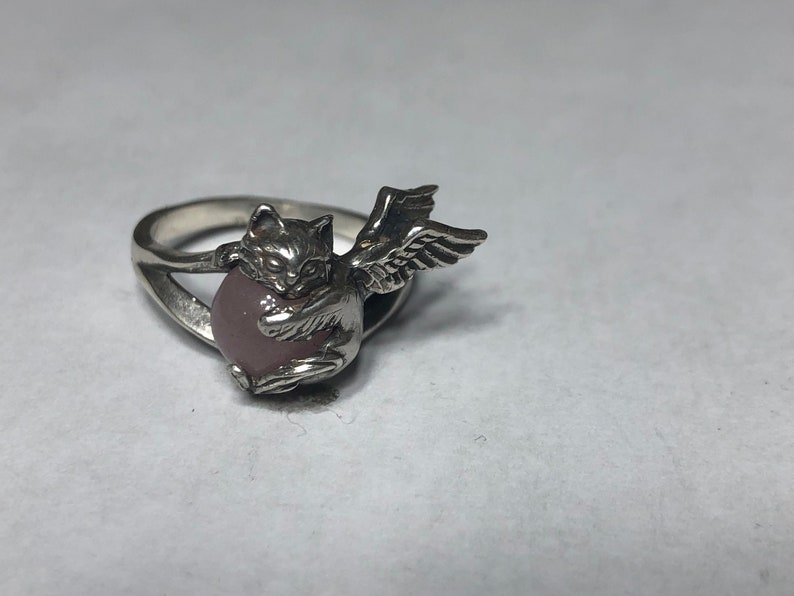 Angel Cat Ring With Aventurine In Sterling Silver image 1