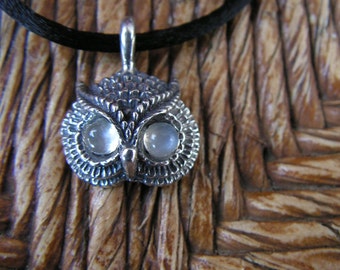 Sterling Silver Owl Pendant With Moonstone Eyes