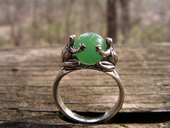 Frogs Ring With Aventurine in Sterling Silver 