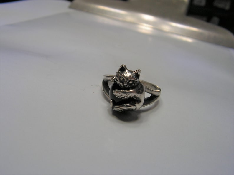 Kitten Ring With Black Onyx and Sterling Silver image 1