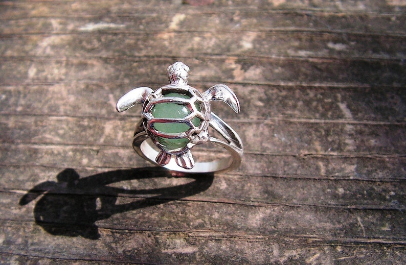 Sea Turtle Ring In Sterling Silver With Natural Aventurine image 3