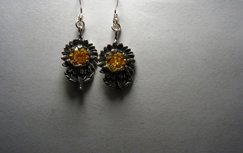 Sunflower Earrings In Stering Silver With Citrine