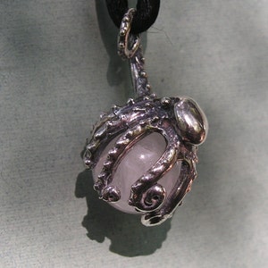 Octopus Pendant Sterling Silver With Rose Quartz