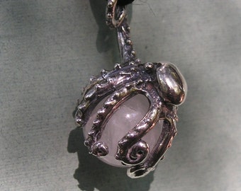 Octopus Pendant Sterling Silver With Rose Quartz