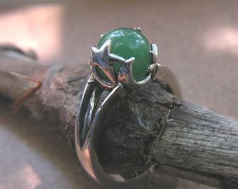 Moon And Stars Ring With Aventurine In Sterling Silver