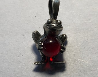 Frog Pendant with Ruby Red Quartz and Sterling Silver