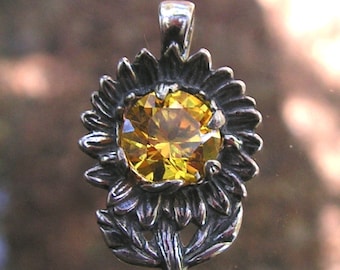 Sunflower Pendant With Golden Citrine In Sterling Silver