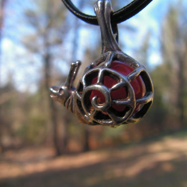 Snail Pendant Sterling Silver With Carnelian