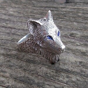 Wolf Ring With Blue Eyes In Sterling Silver image 4