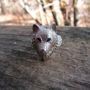 Wolf Ring With Blue Eyes In Sterling Silver image 2