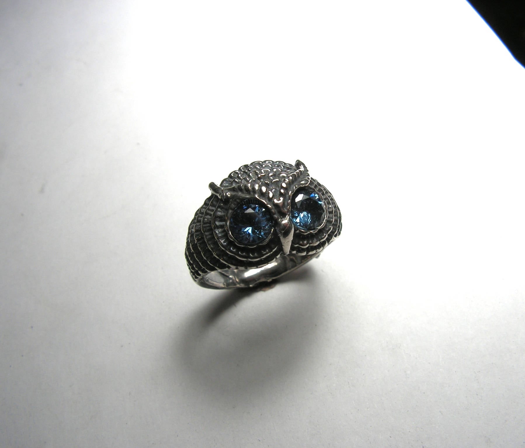 Owl Ring With Blue Topaz In Sterling Silver