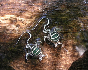 Sea Turtle Earrings Sterling Silver With Aventurine