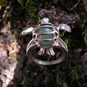 Sea Turtle Ring In Sterling Silver With Natural Aventurine image 2