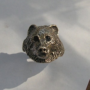Bear Ring With Black Enamel Eyes In Sterling Silver