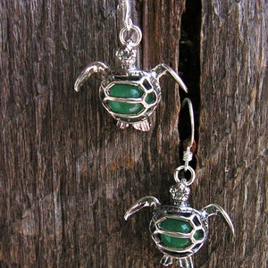 Pu&ograve; includere: Un paio di orecchini d'argento con un design a tartaruga in pietra preziosa verde.