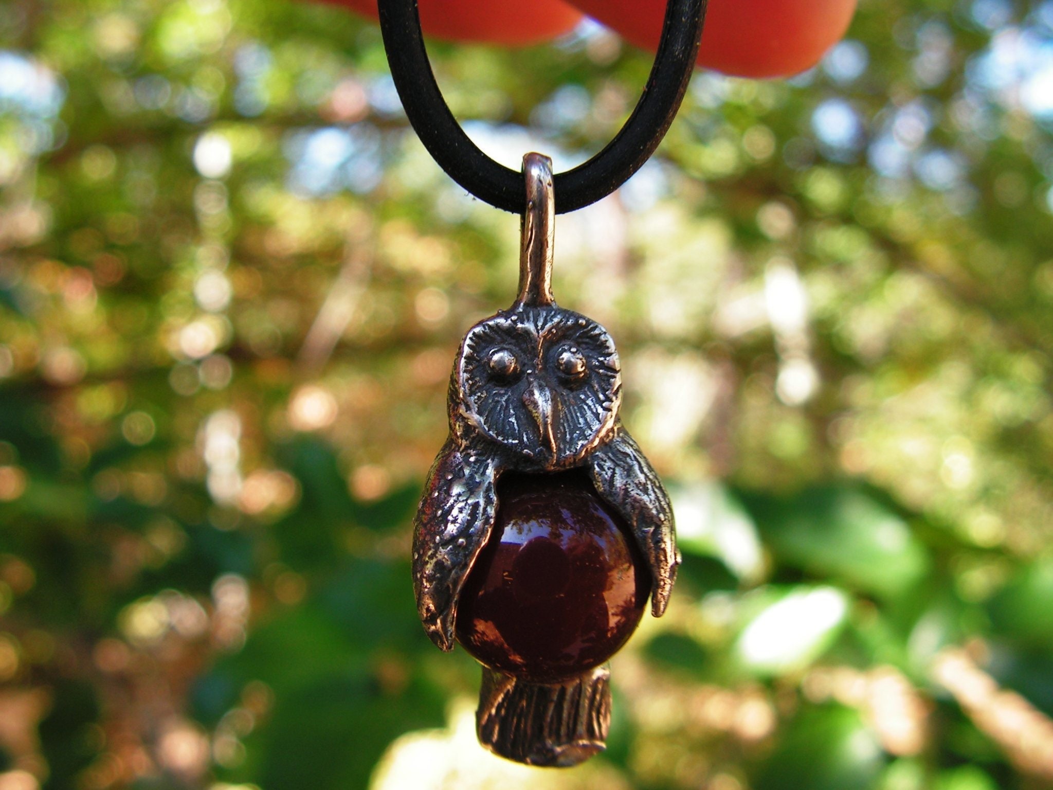 Barn Owl With Carnelian And Sterling Silver