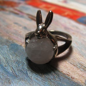 Rabbit Ring With Rose Quartz and Sterling Silver - Etsy