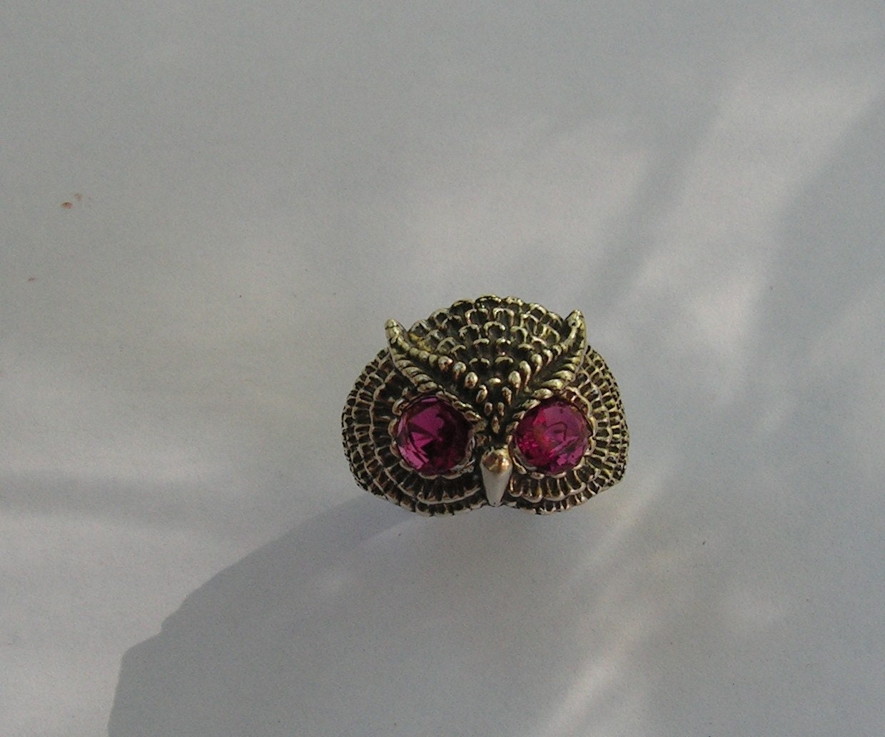 Owl Ring With Ruby Eyes In Sterling Silver