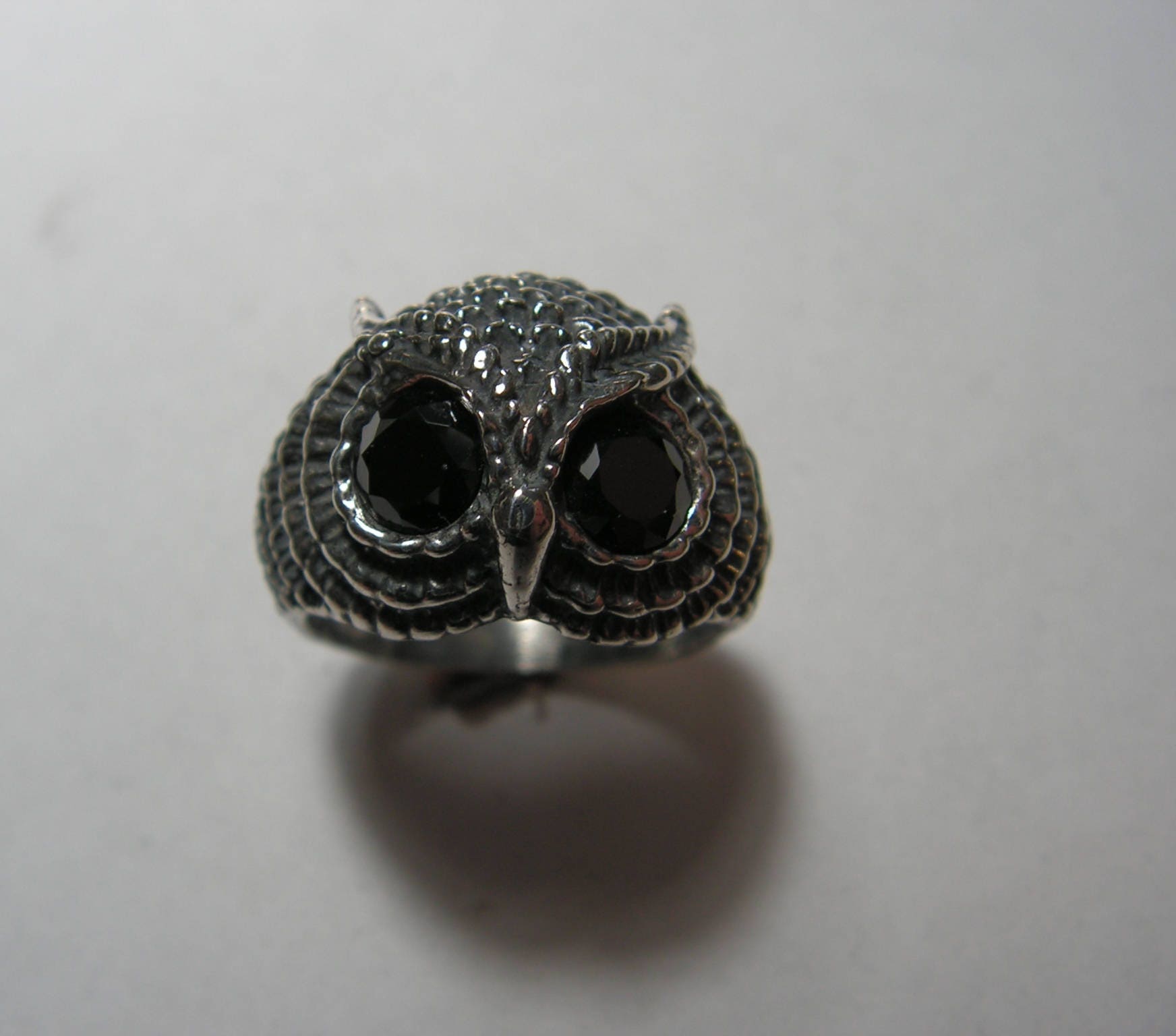 Owl Ring Black Onyx Eyes in Sterling Silver