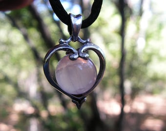 Heart Pendant with Natural Rose Quartz and Sterling Silver