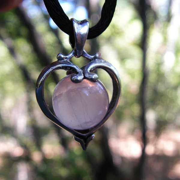 Heart Pendant with Natural Rose Quartz and Sterling Silver