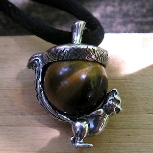 Squirrel Pendant With Tiger Eye In Sterling Silver