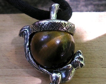 Squirrel Pendant With Tiger Eye In Sterling Silver