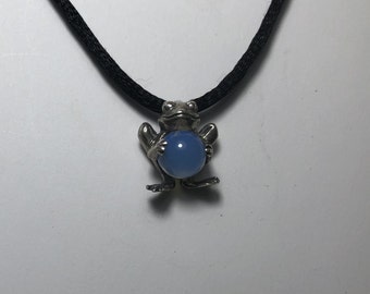 Frog Pendant with Opalite and Sterling Silver