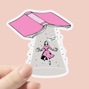 Sticker vinyle livresque Take Me Away, sticker Kindle, sticker livresques, liseuse pour amateur de livres, cadeau de rat de bibliothèque, sticker rétro livresque